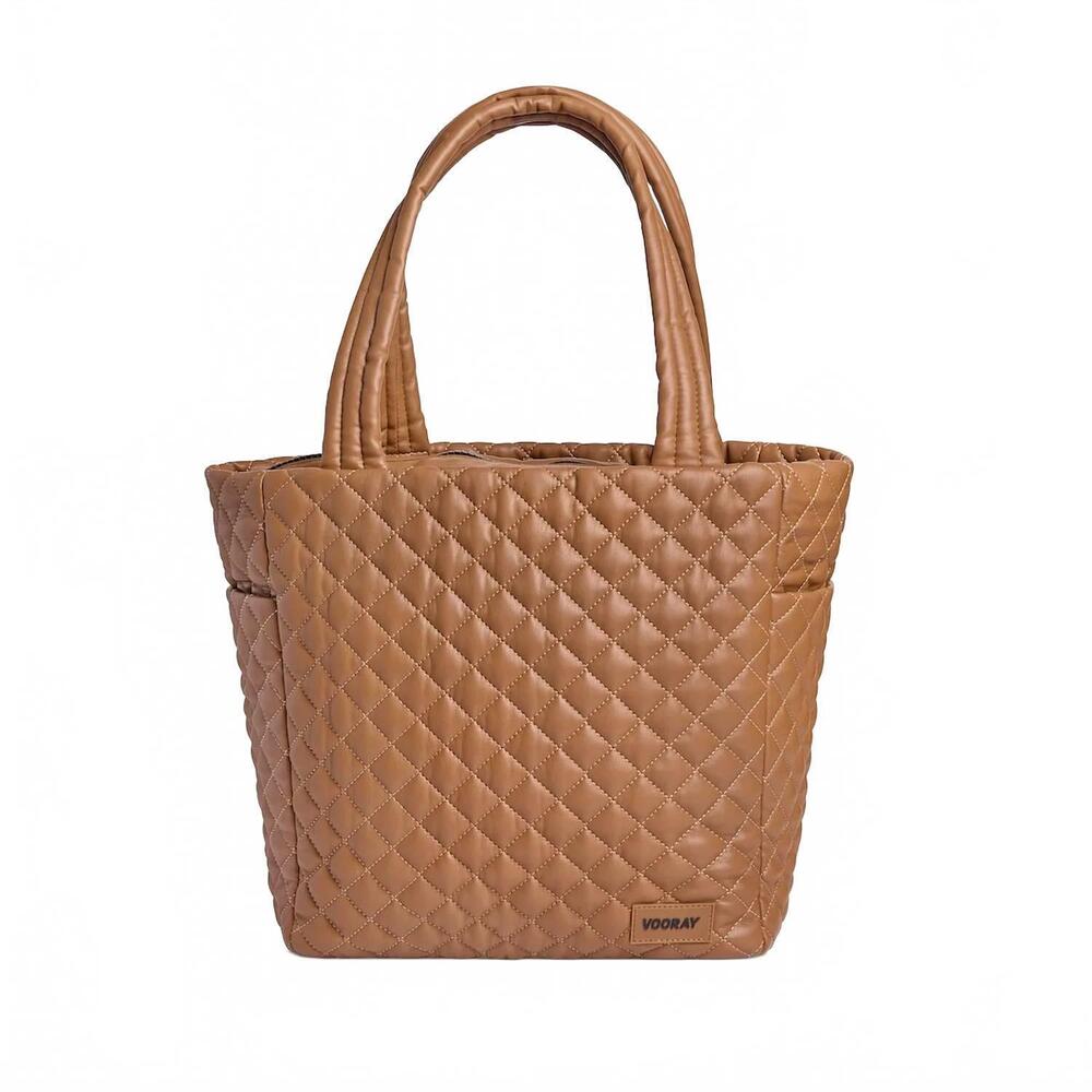 NEW VOORAY women's naomi tote bag in quilted tan
